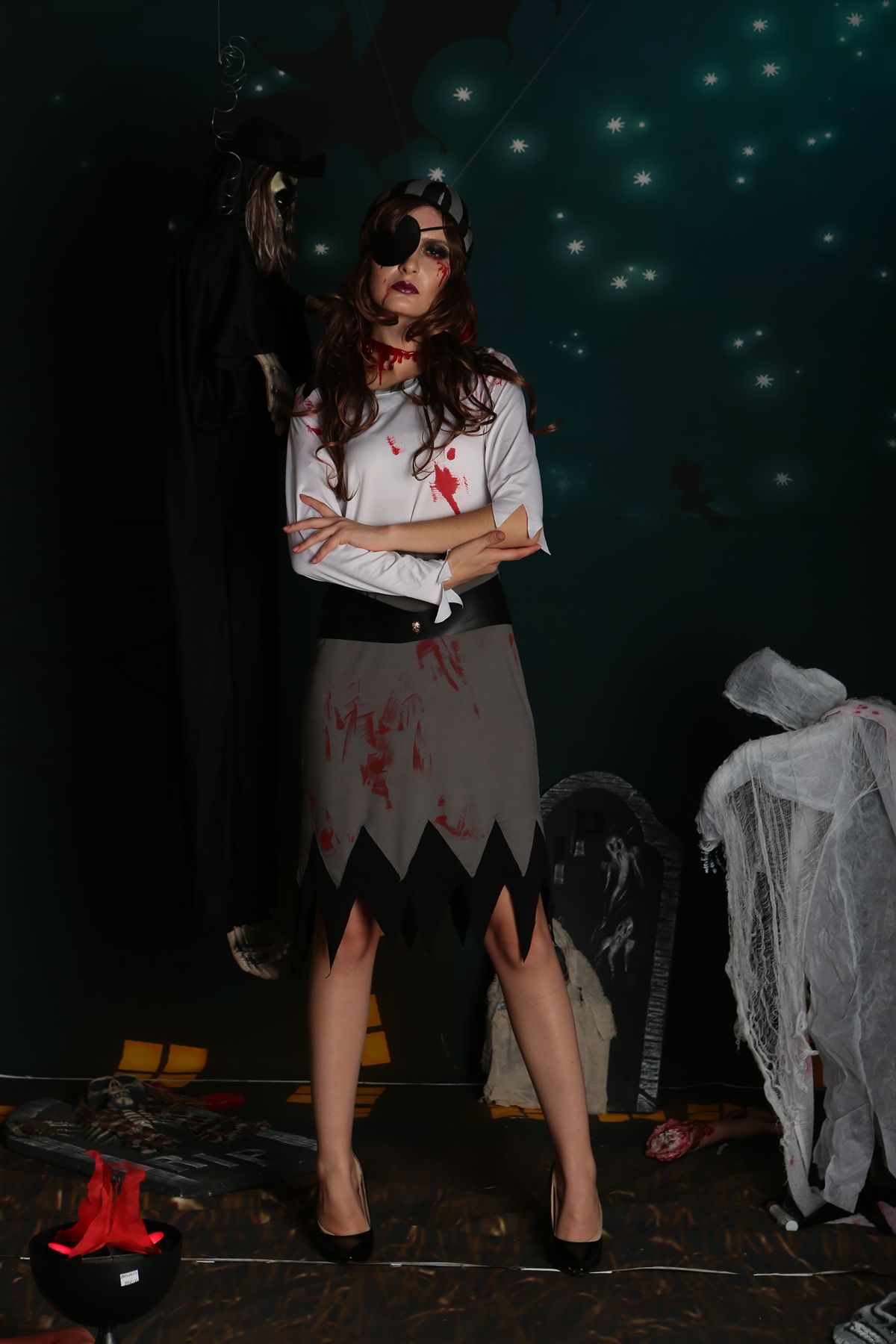 F1699 halloween bloody pirate costume,accessory:headwear,eyewear